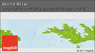 Physical Panoramic Map of the Area around 11° 20' 3" S, 131° 49' 29" E