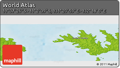 Physical Panoramic Map of the Area around 11° 20' 3" S, 131° 49' 29" E