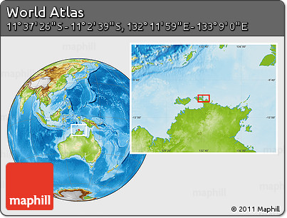Physical Location Map of the Area around 11° 20' 3" S, 132° 40' 30" E