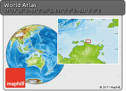 Physical Location Map of the Area around 11° 20' 3" S, 133° 31' 30" E