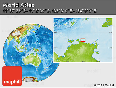 Physical Location Map of the Area around 11° 20' 3" S, 133° 31' 30" E