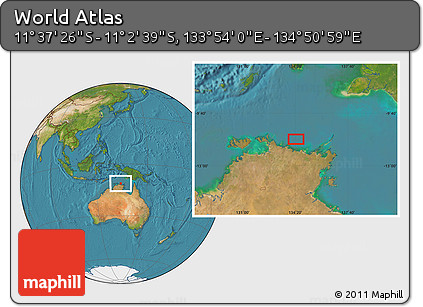 Satellite Location Map of the Area around 11° 20' 3" S, 134° 22' 30" E