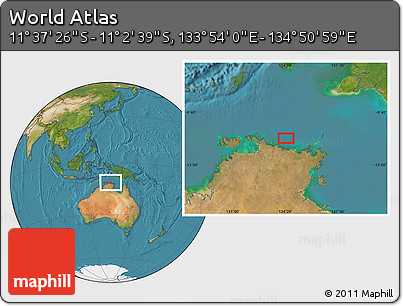 Satellite Location Map of the Area around 11° 20' 3" S, 134° 22' 30" E