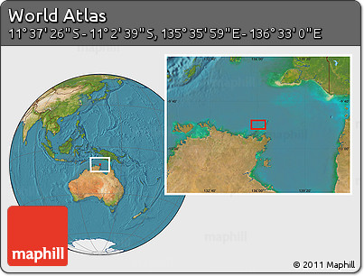 Satellite Location Map of the Area around 11° 20' 3" S, 136° 4' 29" E