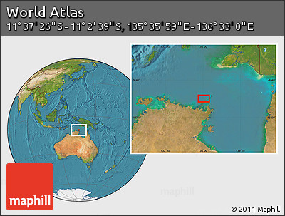 Satellite Location Map of the Area around 11° 20' 3" S, 136° 4' 29" E