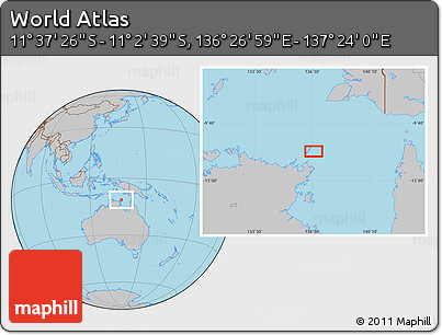 Gray Location Map of the Area around 11° 20' 3" S, 136° 55' 30" E