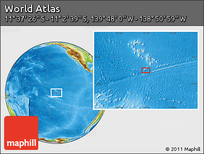 Physical Location Map of the Area around 11° 20' 3" S, 139° 19' 29" W