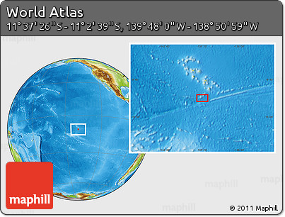 Physical Location Map of the Area around 11° 20' 3" S, 139° 19' 29" W