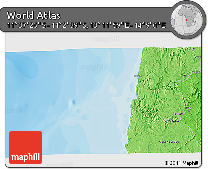 Political 3D Map of the Area around 11° 20' 3" S, 13° 40' 30" E