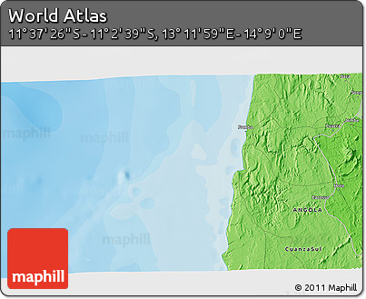 Political 3D Map of the Area around 11° 20' 3" S, 13° 40' 30" E