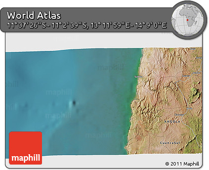Satellite 3D Map of the Area around 11° 20' 3" S, 13° 40' 30" E