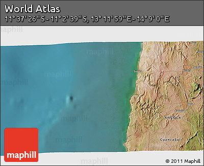 Satellite 3D Map of the Area around 11° 20' 3" S, 13° 40' 30" E