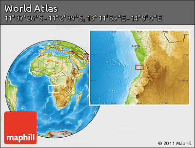 Physical Location Map of the Area around 11° 20' 3" S, 13° 40' 30" E