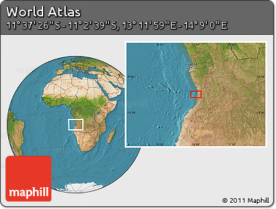 Satellite Location Map of the Area around 11° 20' 3" S, 13° 40' 30" E