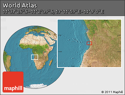 Satellite Location Map of the Area around 11° 20' 3" S, 13° 40' 30" E