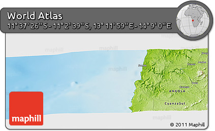 Physical Panoramic Map of the Area around 11° 20' 3" S, 13° 40' 30" E