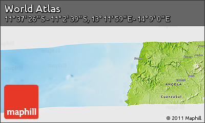 Physical Panoramic Map of the Area around 11° 20' 3" S, 13° 40' 30" E