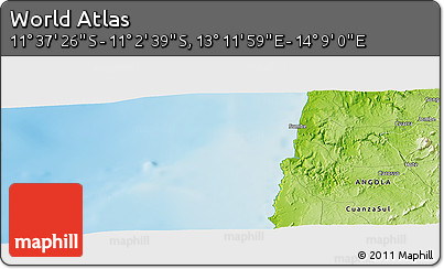 Physical Panoramic Map of the Area around 11° 20' 3" S, 13° 40' 30" E