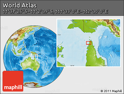 Physical Location Map of the Area around 11° 20' 3" S, 142° 1' 30" E