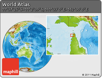 Physical Location Map of the Area around 11° 20' 3" S, 142° 1' 30" E