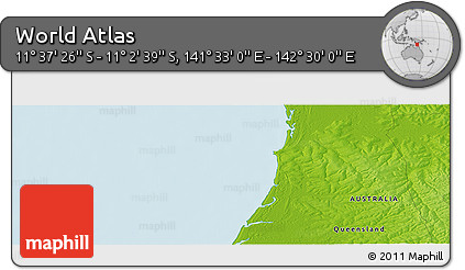 Physical Panoramic Map of the Area around 11° 20' 3" S, 142° 1' 30" E