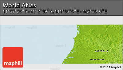 Physical Panoramic Map of the Area around 11° 20' 3" S, 142° 1' 30" E