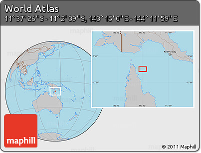 Gray Location Map of the Area around 11° 20' 3" S, 143° 43' 29" E