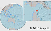 Gray Location Map of the area around 11° 20' 3" S, 143° 43' 29" E, hill shading
