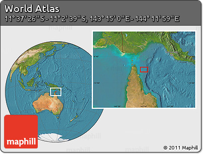 Satellite Location Map of the Area around 11° 20' 3" S, 143° 43' 29" E