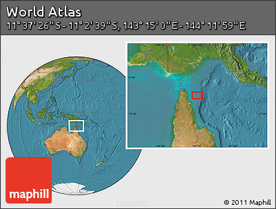 Satellite Location Map of the Area around 11° 20' 3" S, 143° 43' 29" E