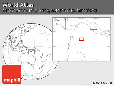 Blank Location Map of the Area around 11° 20' 3" S, 144° 34' 29" E