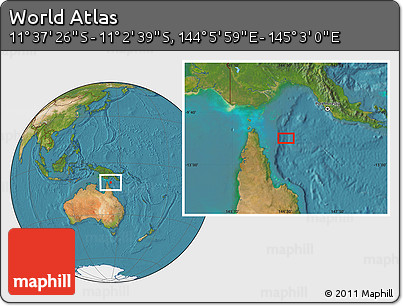 Satellite Location Map of the Area around 11° 20' 3" S, 144° 34' 29" E