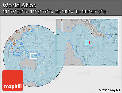 Gray Location Map of the Area around 11° 20' 3" S, 146° 16' 30" E, hill shading