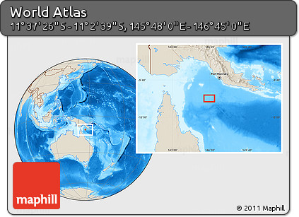 Shaded Relief Location Map of the Area around 11° 20' 3" S, 146° 16' 30" E