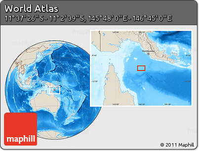 Shaded Relief Location Map of the Area around 11° 20' 3" S, 146° 16' 30" E