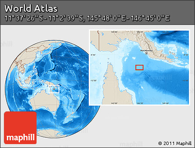 Shaded Relief Location Map of the Area around 11° 20' 3" S, 146° 16' 30" E