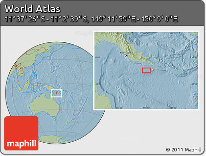 Savanna Style Location Map of the Area around 11° 20' 3" S, 149° 40' 30" E, hill shading