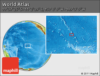 Physical Location Map of the Area around 11° 20' 3" S, 149° 31' 30" W