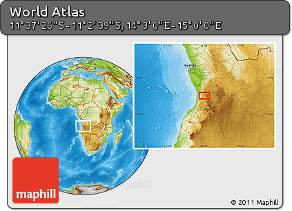 Physical Location Map of the Area around 11° 20' 3" S, 14° 31' 30" E