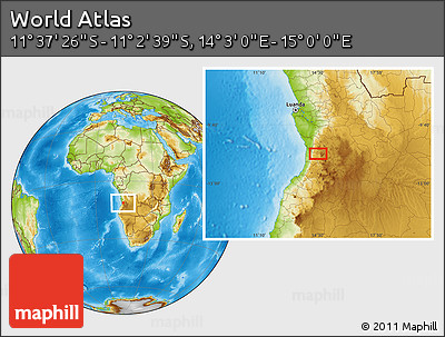 Physical Location Map of the Area around 11° 20' 3" S, 14° 31' 30" E
