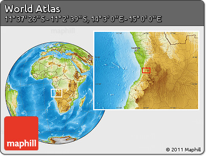Physical Location Map of the Area around 11° 20' 3" S, 14° 31' 30" E