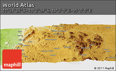 Physical Panoramic Map of the Area around 11° 20' 3" S, 14° 31' 30" E