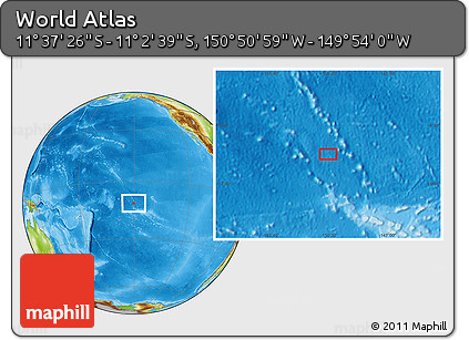 Physical Location Map of the Area around 11° 20' 3" S, 150° 22' 30" W