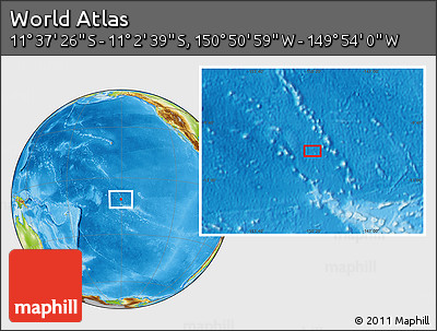 Physical Location Map of the Area around 11° 20' 3" S, 150° 22' 30" W