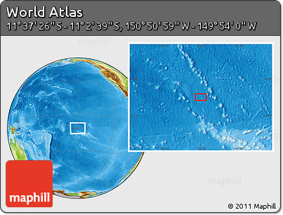 Physical Location Map of the Area around 11° 20' 3" S, 150° 22' 30" W