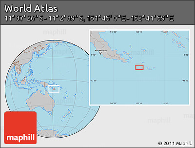 Gray Location Map of the Area around 11° 20' 3" S, 152° 13' 29" E