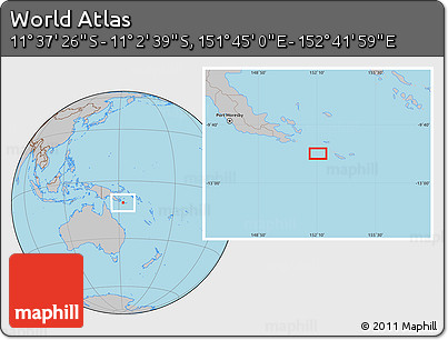 Gray Location Map of the Area around 11° 20' 3" S, 152° 13' 29" E