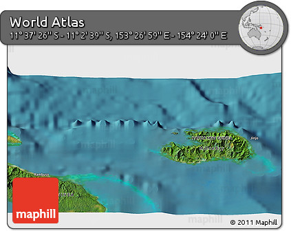Satellite 3D Map of the Area around 11° 20' 3" S, 153° 55' 30" E