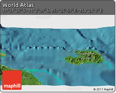 Satellite 3D Map of the Area around 11° 20' 3" S, 153° 55' 30" E