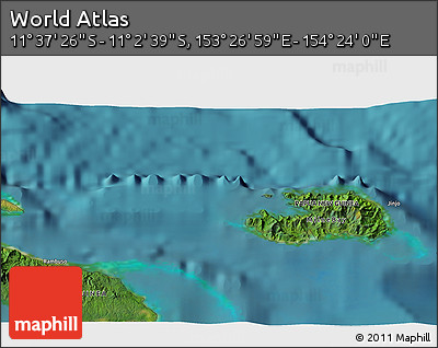 Satellite 3D Map of the Area around 11° 20' 3" S, 153° 55' 30" E